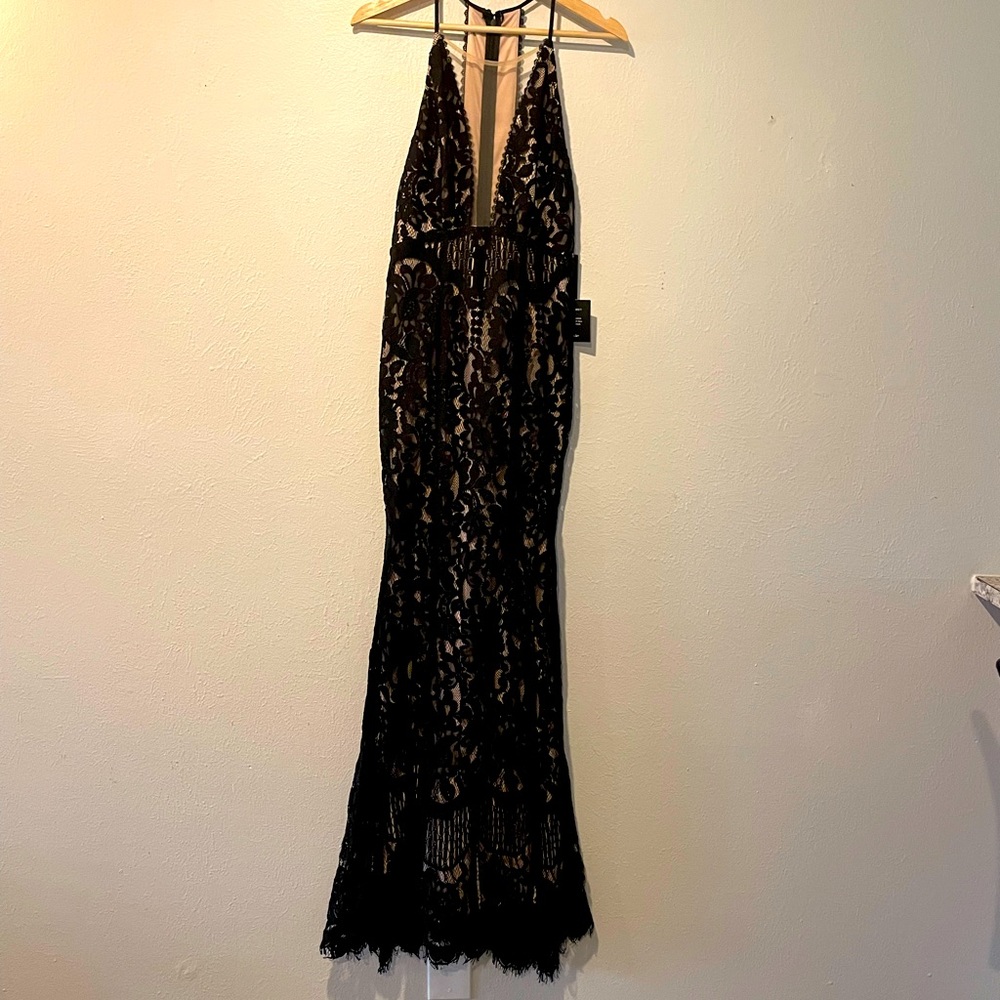 Lulus long black lace dress